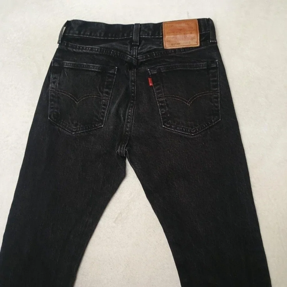 Levis 501 Premium 93 Jeans Mens 28x30 Black Straight Classic Button Fly School